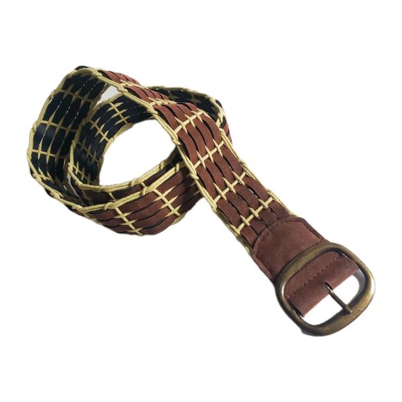 Woven BR Suede Hippie Belt Adjustable Basket Weave Women S/M Retro 42" WO Buckle - Picture 1 of 10